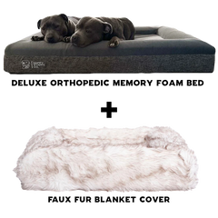 Orthopedic Memory Foam Bed + Faux Fur Blanket Cover